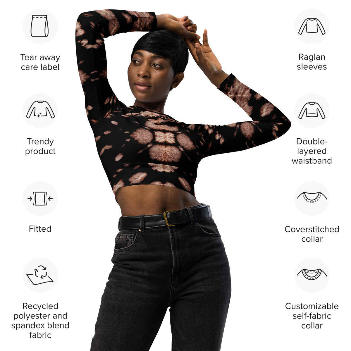 Tie Dye Recycled long-sleeve crop top – d.r.i.p. Boutique LLC